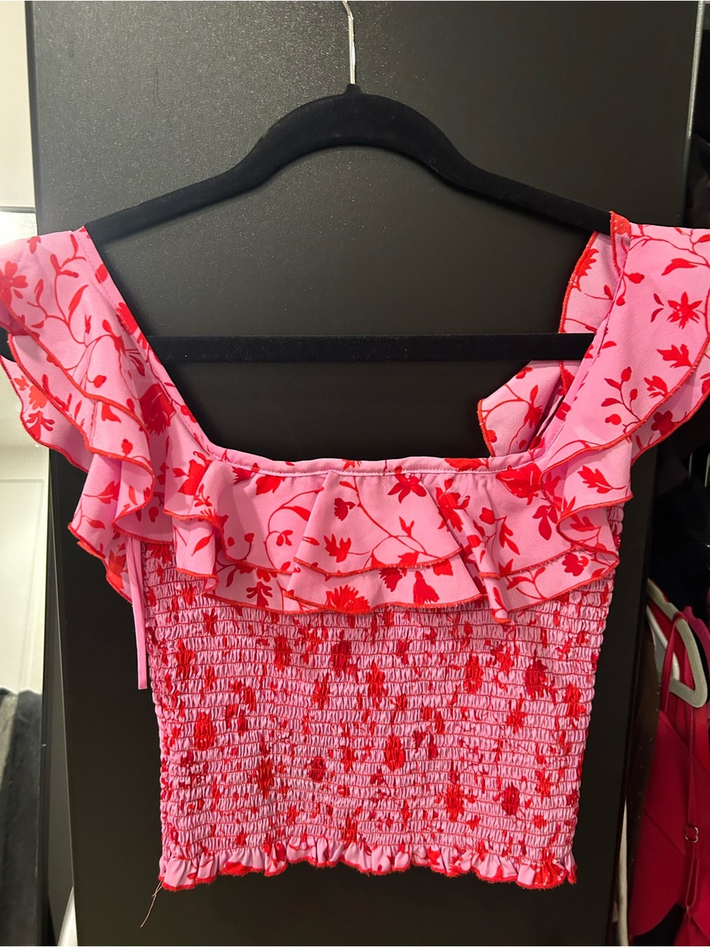 Likely Pink and Red Floral Smocked Crop Top